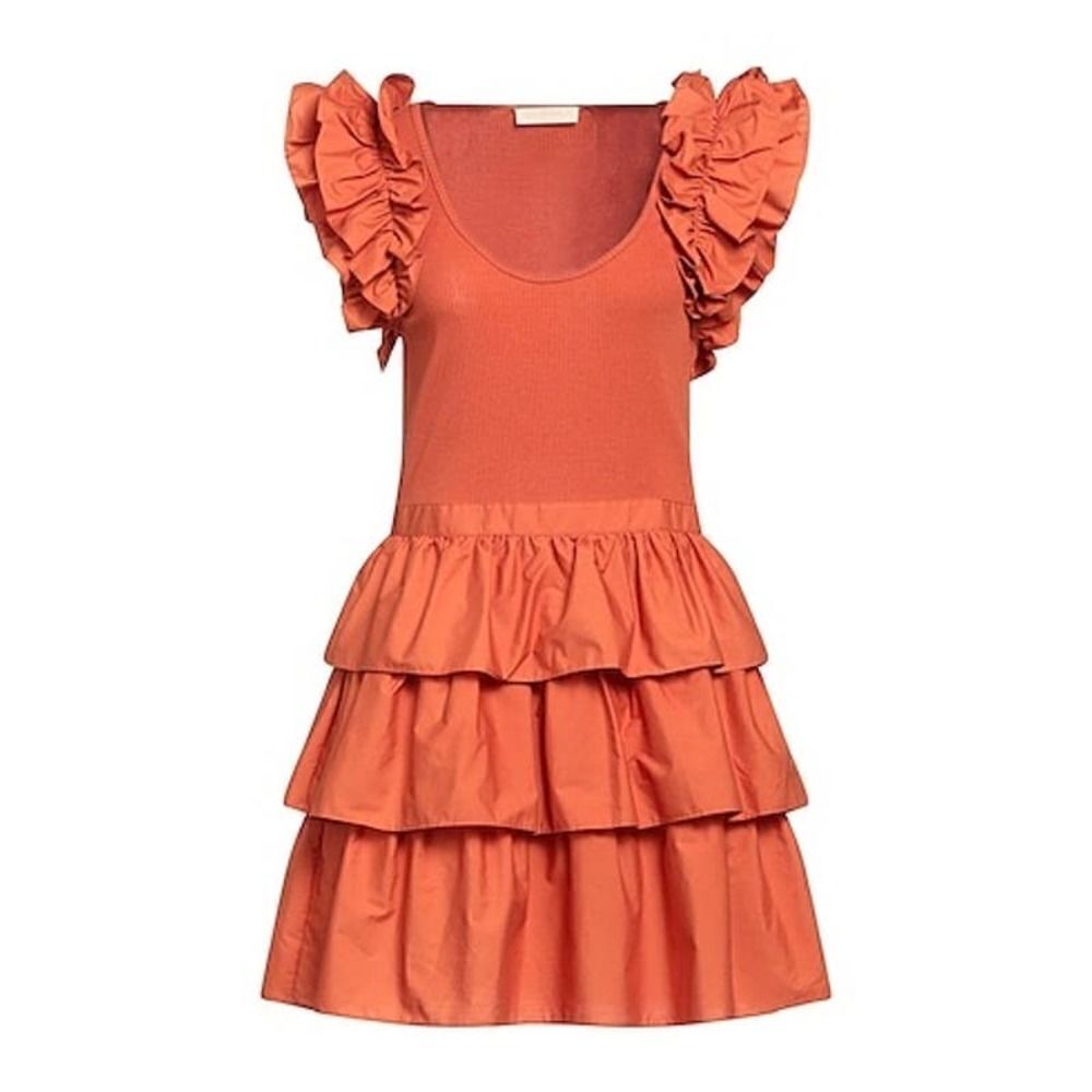 ULLA JOHNSON Hanna Tiered Ruffle Mini Dress Size 10 Women’s in Burnt Orange